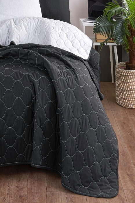 L'essentiel linge de maison Juego de colcha individual Negro y Gris L'essentiel linge de maison Juego de colcha individual Negro y Gris